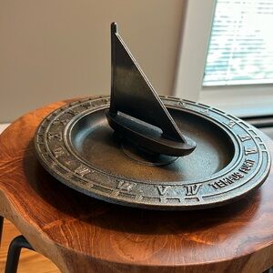 French Bronze Sailboat Sundial Birdbath